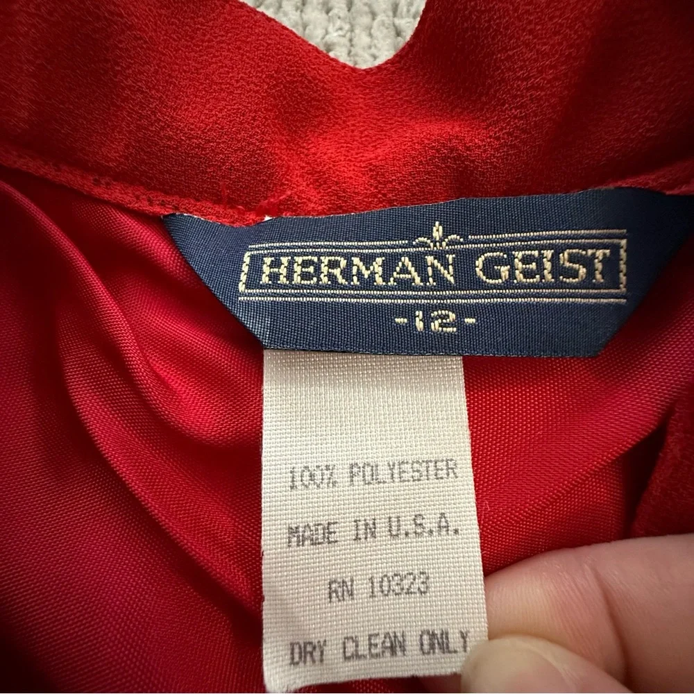 Vintage Herman Geist Red Pleated Midi Skirt Gold Trim Made In USA Size 12‎